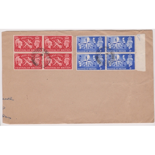 621 - Great Britain 1951 (3 May) Festival of Britain FDC, set in block of four Windsor cds on part plain c... 