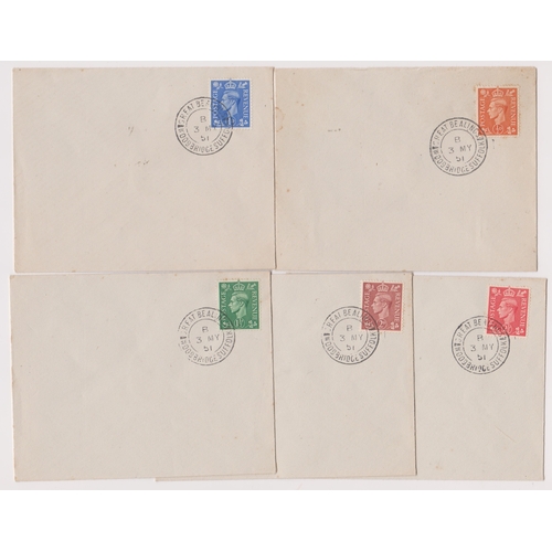 622 - Great Britain 1951 George VI, five envelopes cancelled 3.5.51 Great Bealings Woodbridge Suffolk on S... 