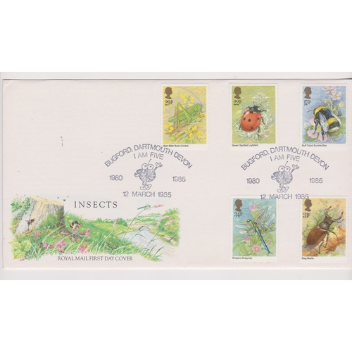 650 - Great Britain 1985 (12 March) British Insects set FDC with 'Bugford I am Five) handstamp (BFDC10)