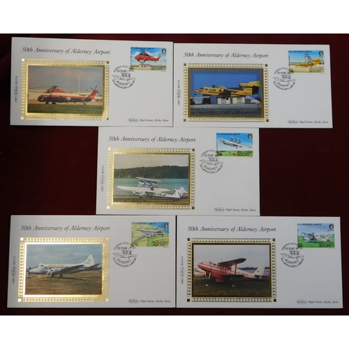 680 - Alderney FDCs Incl 1984 (12 June) Birds set on Benham set of five BAY19 etc, Cat £30 and 1985 (19 Ma... 