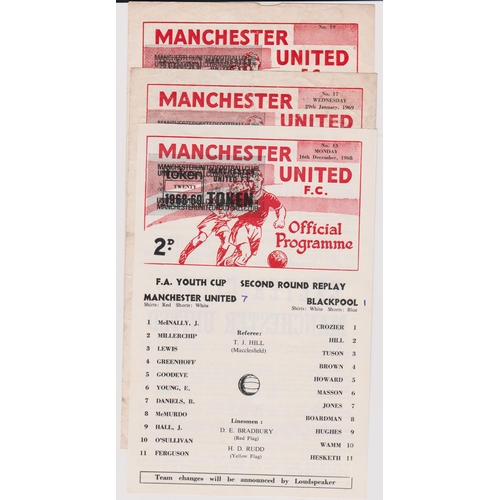 104 - A collection of 4 Manchester United single sheet home programmes from the FA Youth Cup in season 196... 