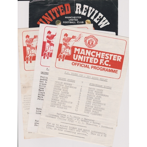 115 - A collection of 4 scarce Manchester United single sheet home programmes (3) from the FA Youth Cup in... 