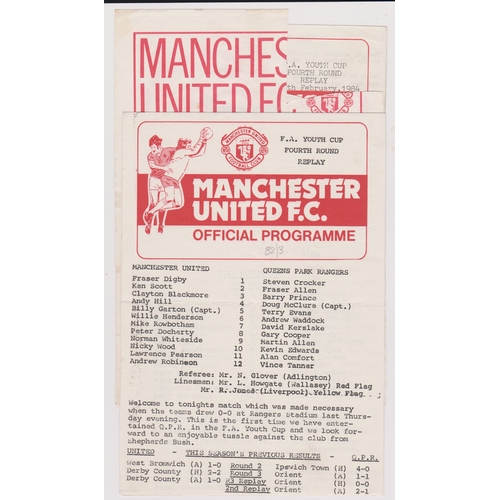 116 - A collection of 4 Manchester United single sheet home programmes from the FA Youth Cup in season 198... 