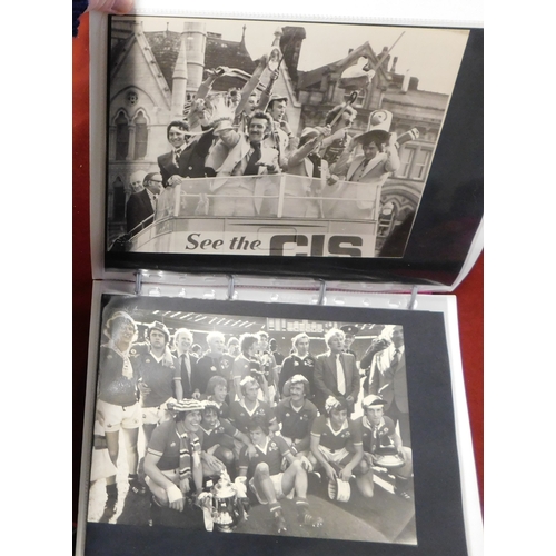 12 - A folder relating to the 1977 FA Cup Final Manchester United v Liverpool with 7 Press photos and fro... 