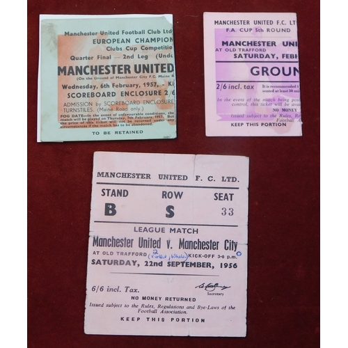 13 - Manchester United home tickets from the 1956/57 season v Manchester City (League), (scorers, folds),... 