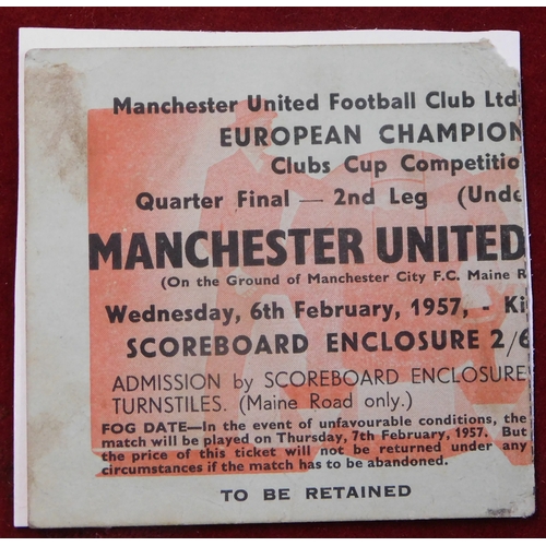 13 - Manchester United home tickets from the 1956/57 season v Manchester City (League), (scorers, folds),... 