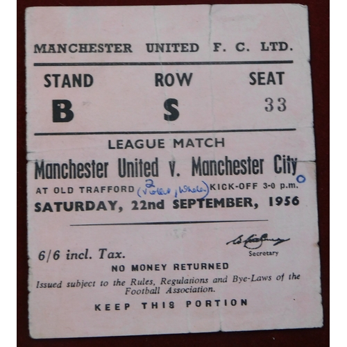 13 - Manchester United home tickets from the 1956/57 season v Manchester City (League), (scorers, folds),... 