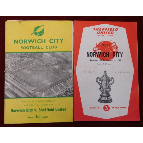 177 - A complete set of 11 programmes (plus 2 tickets and 2 multiple signed postcards) for each of Norwich... 