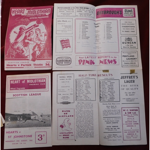 178 - A collection of 6 Hearts programmes. 4 Homes v Partick Thistle 1952/53, Rangers 1958/59, Celtic 1959... 