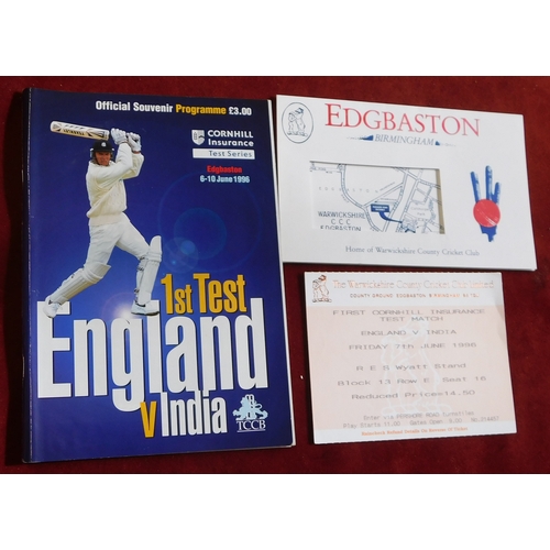 241 - 1st Test England v India 60 10 June 1996 programme with match ticket inside, and signed