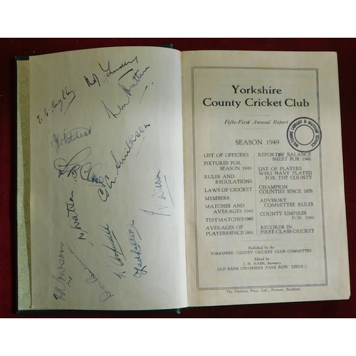 244 - Book, Yorkshire County Cricket Club Handbook 1949 DDEP bears 12 autographs of Yorkshire players incl... 