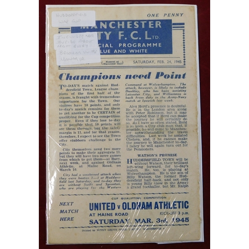 3 - Manchester City home programmes both in the War Cup North from the 1944/45 season v Manchester Unite... 