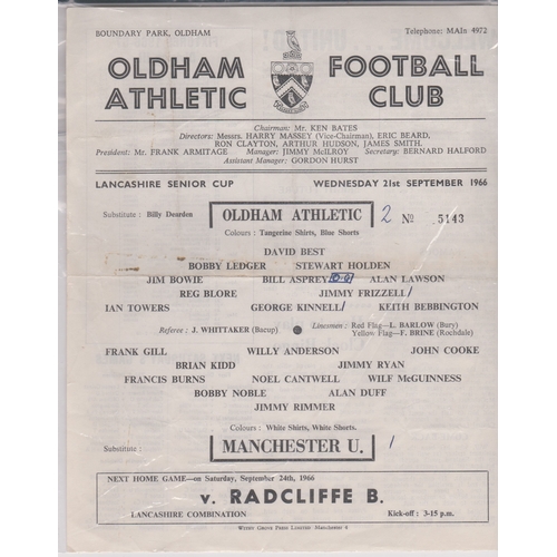 305 - Single sheet programme Oldham Athletic v Manchester United Lancashire Senior Cup 1st Round 21st Sept... 