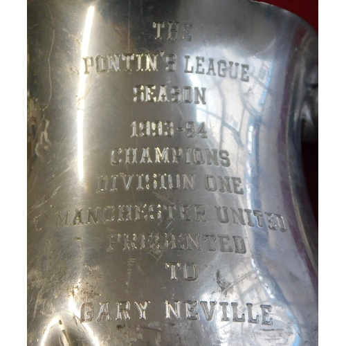 351 - Pontin's League Division One Champions Tankard engraved presented to Gary Neville as a 19 year old f... 