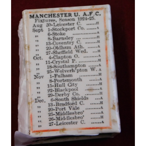 361 - A matchbox with Manchester United fixtures from the 1925/26 season on the outside with the complimen... 