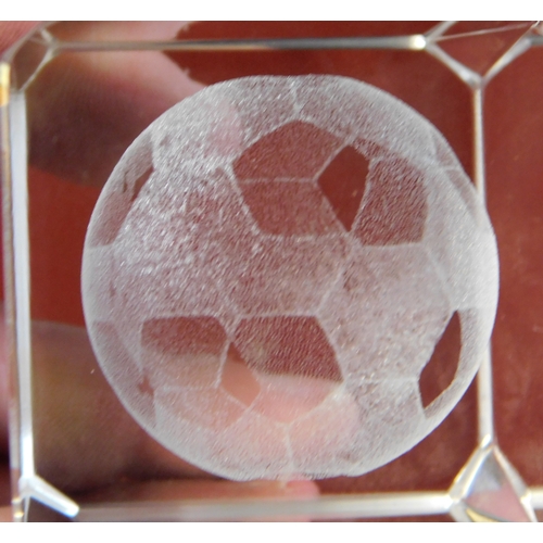 368 - An inscribed glass paperweight on a stand given to Barry Fry on the occasion his Testimonial Peterbo... 