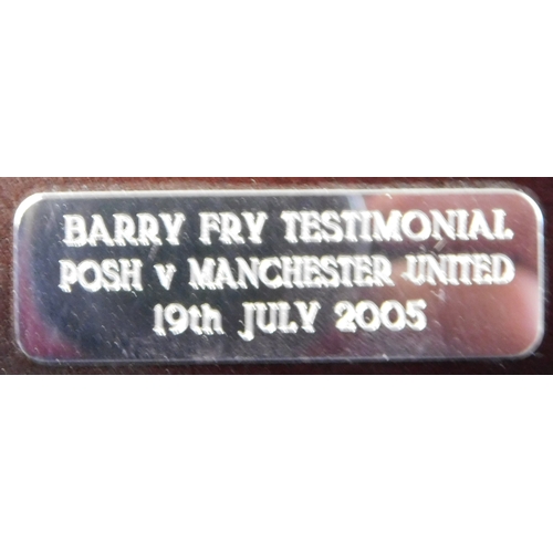 368 - An inscribed glass paperweight on a stand given to Barry Fry on the occasion his Testimonial Peterbo... 