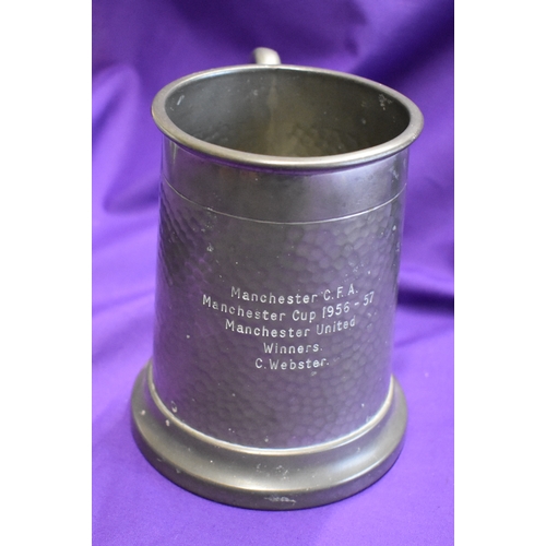 379 - An engraved Central League Winners pewter mug presented to Colin Webster of Manchester United from t... 