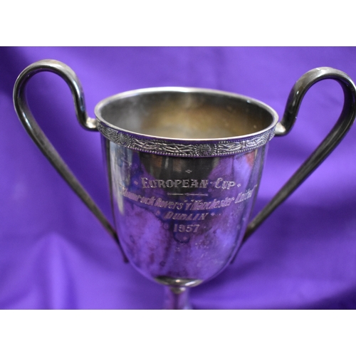 387 - An engraved trophy presented to Manchester United after the Shamrock Rovers v Manchester United Euro... 