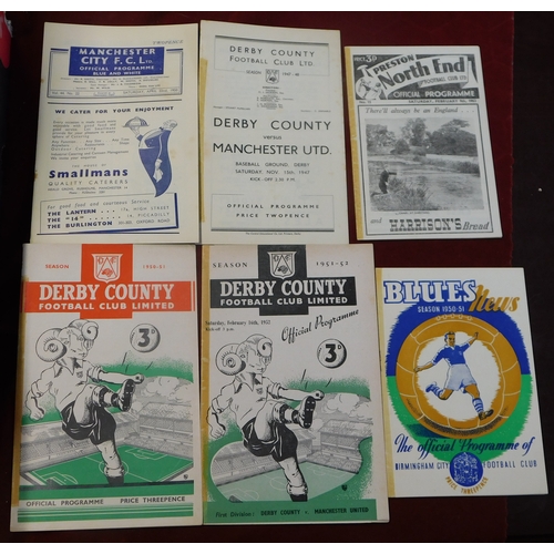 4 - A collection of 6 Manchester United away programmes at Derby County 1947/48 (tape mark at spine, tea... 