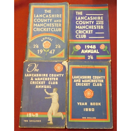 425 - Cricket The Lancashire County and Manchester Cricket Club 1947, 1948, 1949 and 1950, soft back some ... 