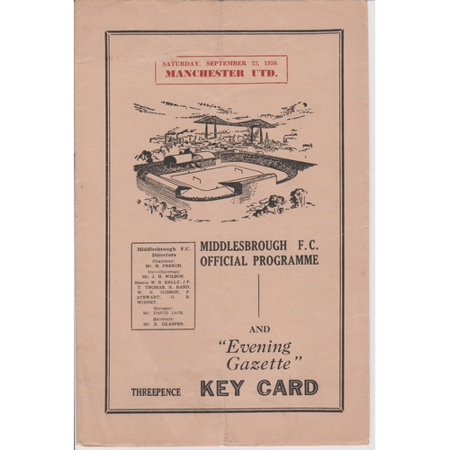 44 - Programme Middlesbrough v Manchester United 23rd September 1950. No writing. Very light vertical fol... 