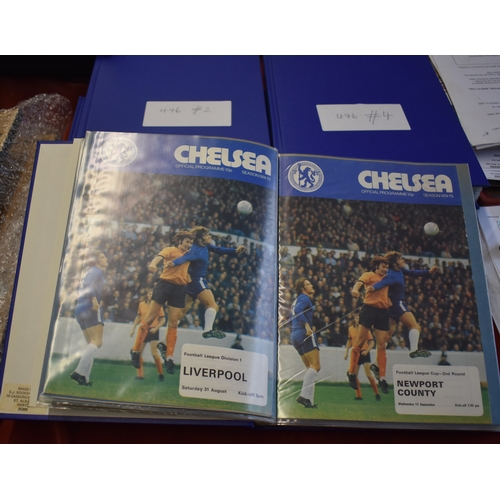 446 - A collection of 5 complete seasons of Chelsea home programmes all housed in custom made DJ Bookbinde... 