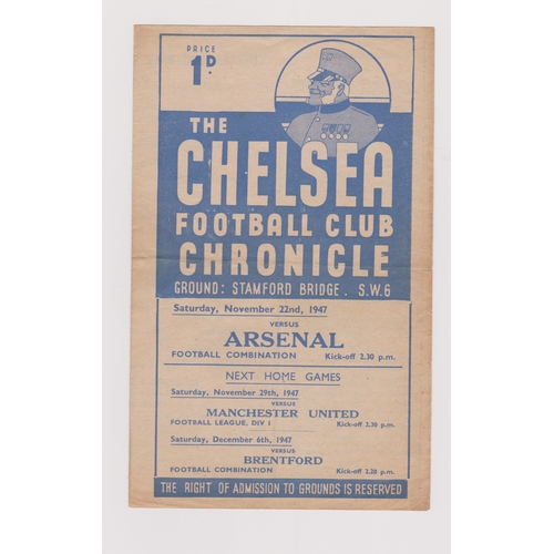 449 - A collection of 4 Chelsea Home Reserves programmes v Arsenal 1947/48, Queens Park Rangers, Coventry ... 