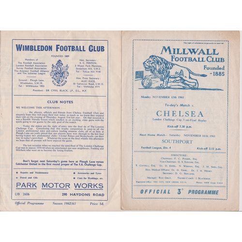 458 - A collection of 7 programmes all featuring Chelsea in the London Challenge Cup. Homes v Tooting & Mi... 