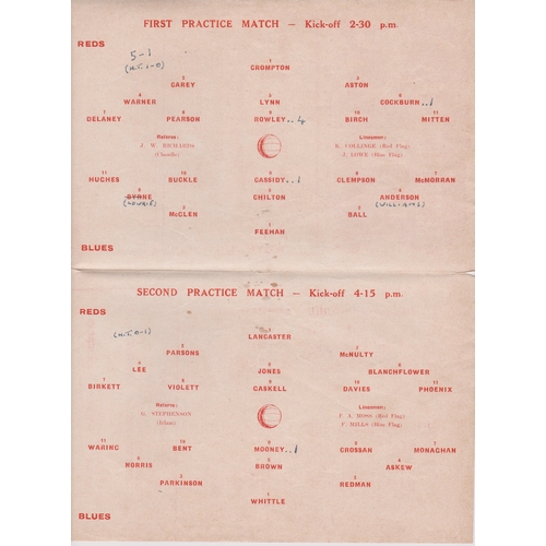 48 - Manchester United 4 Page programme for the two practice matches Reds v Blues one of which kicked off... 