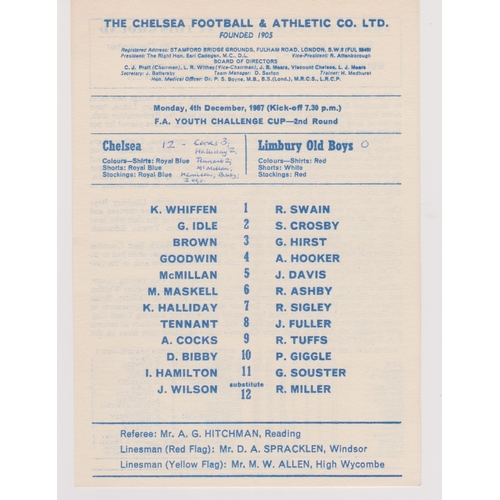 506 - Single card programme Chelsea v Limbury Old Boys FA Youth Cup 2nd Round 4th December 1967. The score... 