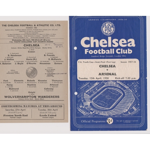 507 - Chelsea home programmes in the FA Youth Cup v Arsenal (Semi Final) 1957/58 (ph) and a single card v ... 