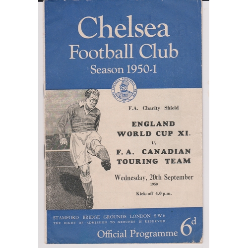 509 - Charity Shield programme England World Cup XI v FA Canadian Touring Team played at Chelsea 20th Sept... 