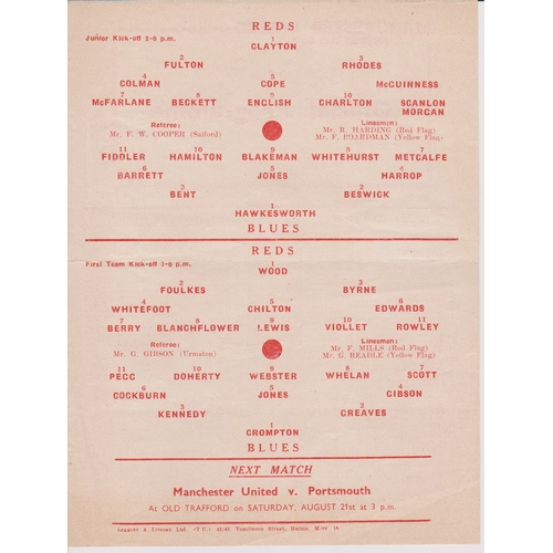 51 - Manchester United Single sheet programme for the two practice matches One a Junior and the other a 1... 