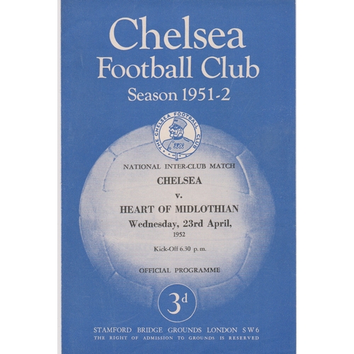 512 - Chelsea v Hearts (Friendly). 4 Page programme 23rd April 1952. No writing. Very good