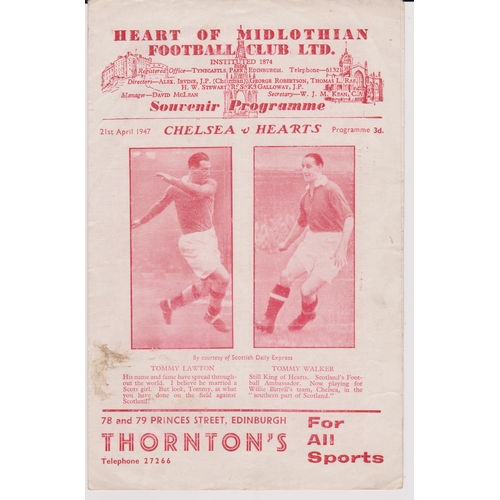 513 - Hearts v Chelsea (Friendly). 4 Page programme 21st April 1947. A small abrasion at front cover. Fair... 