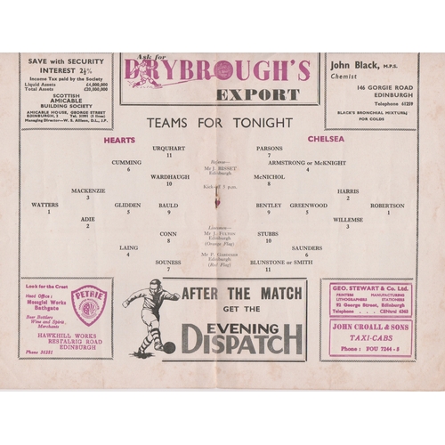 515 - Hearts v Chelsea (Friendly). 4 Page programme 31st March 1954. No writing. Generally good.