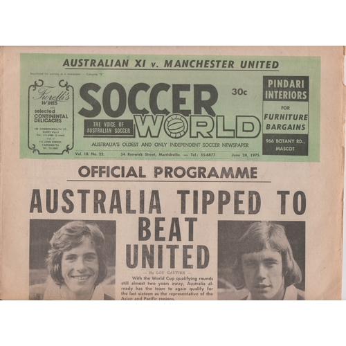 53 - Australian XI v Manchester United friendly match Newspaper issue June 20th 1975 played in Sydney Aus... 