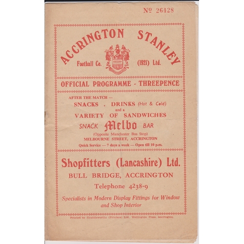 55 - Programme Accrington Stanley v Manchester United 26th February 1957 Lancashire Senior Cup. Some stap... 