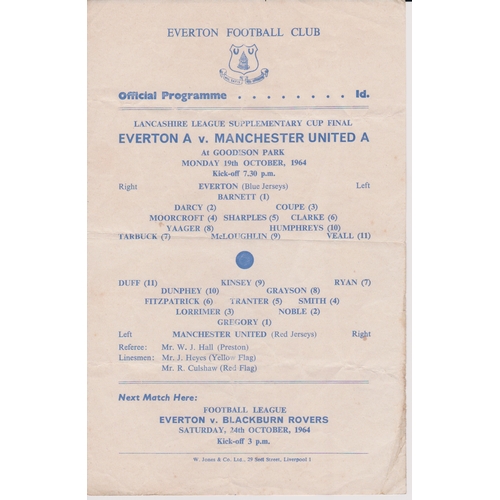 57 - Very rare single sheet programme Everton v Manchester United 'A' Lancashire League Supplementary Cup... 