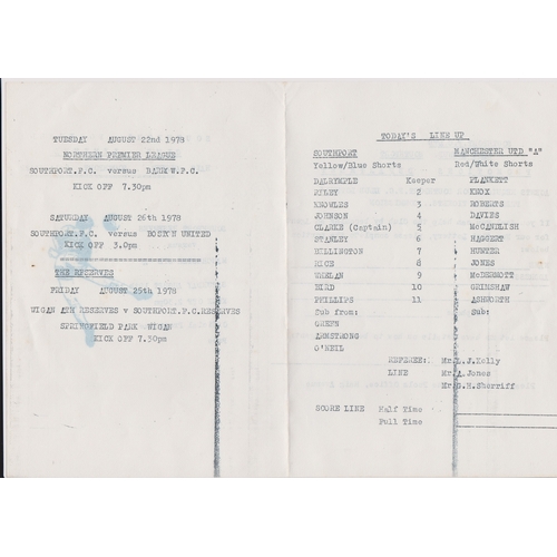 60 - Programme Southport Reserves v Manchester United 'A'  Lancashire League Division One 19th August 197... 