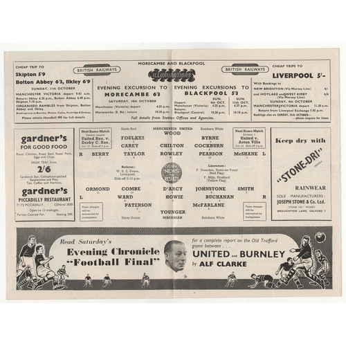 68 - Programme Manchester United v Hibernian Tom Curry Benefit 4 Page 30th September 1953. No writing. Go... 