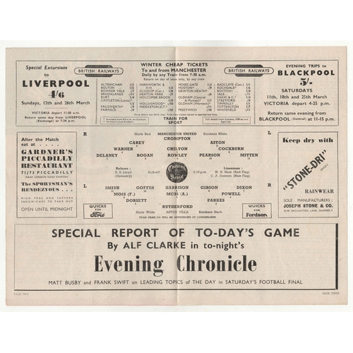 69 - 4 Page League programme Manchester United v Aston Villa March 8th 1950. Scarce