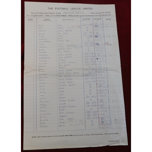 8 - Manchester United ephemera relating to individual players pay. An original ledger page from the Foot... 