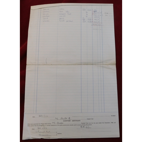 8 - Manchester United ephemera relating to individual players pay. An original ledger page from the Foot... 