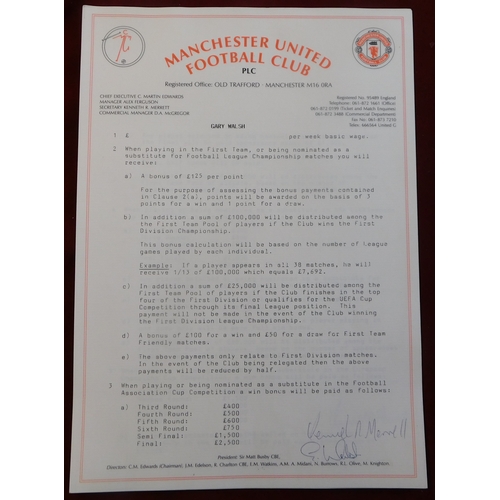 8 - Manchester United ephemera relating to individual players pay. An original ledger page from the Foot... 