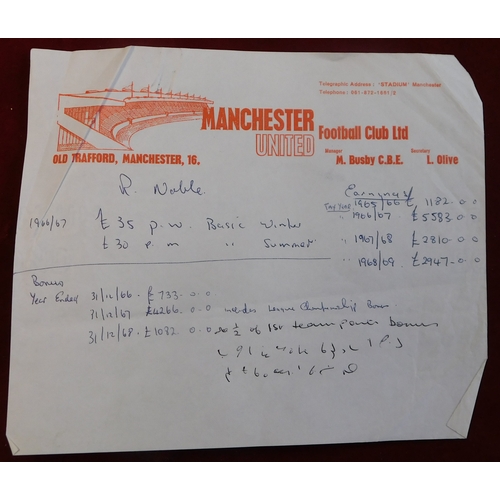 8 - Manchester United ephemera relating to individual players pay. An original ledger page from the Foot... 