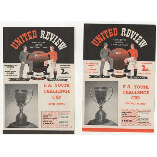 99 - Manchester United home programmes (2) from the FA Youth Cup in seasons 1957/58 v Doncaster Rovers an... 