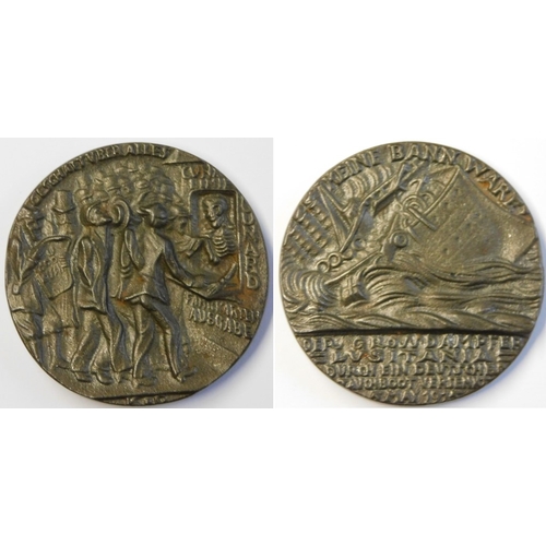 516 - British WWI Lusitania medallion, an example of thousands that were mass-produced by the British Gove... 