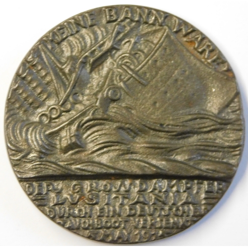 516 - British WWI Lusitania medallion, an example of thousands that were mass-produced by the British Gove... 